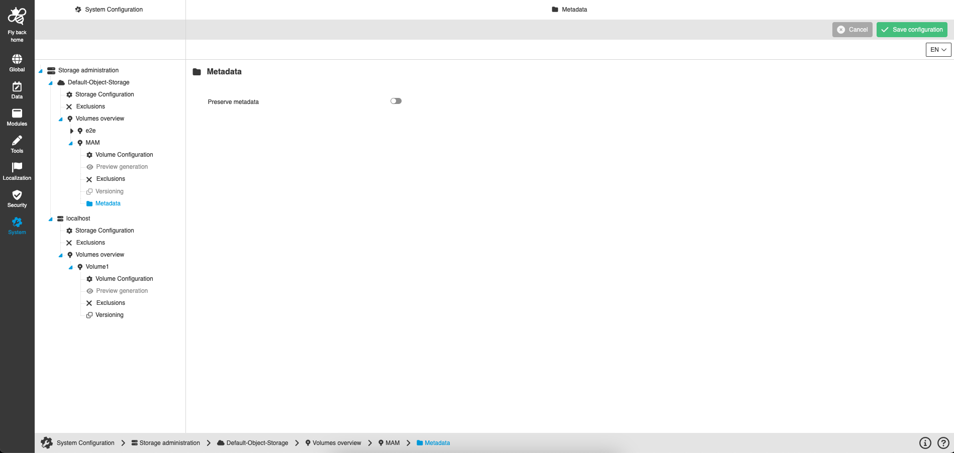 storage administration metadata cc
