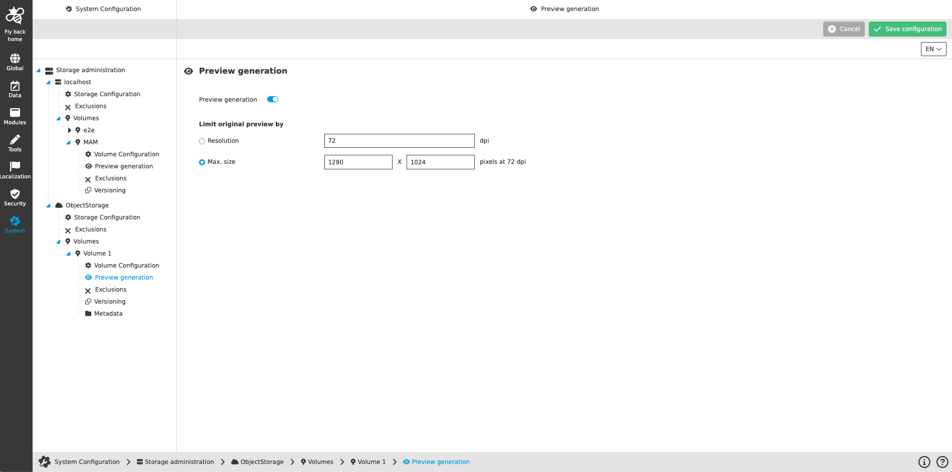 storage administration preview generation cc