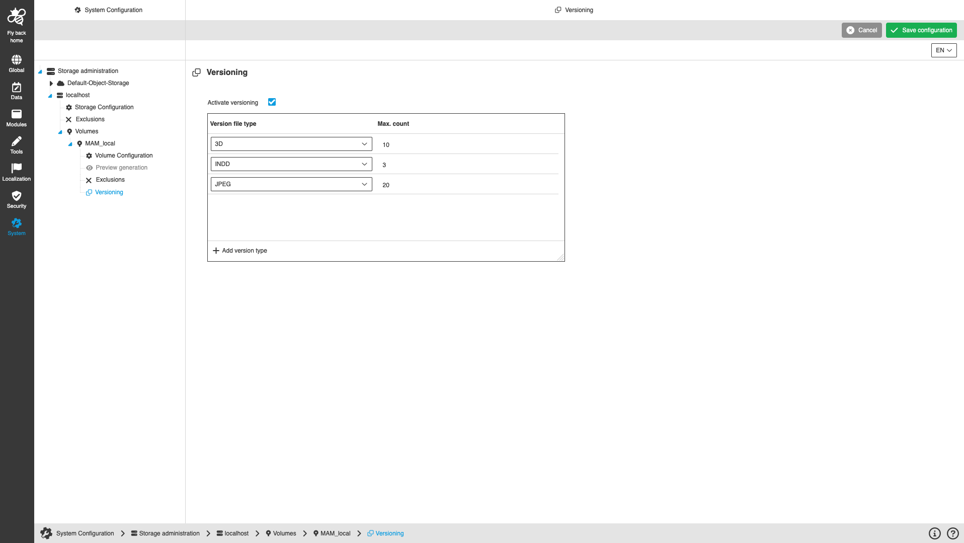 Versioning for generic storage