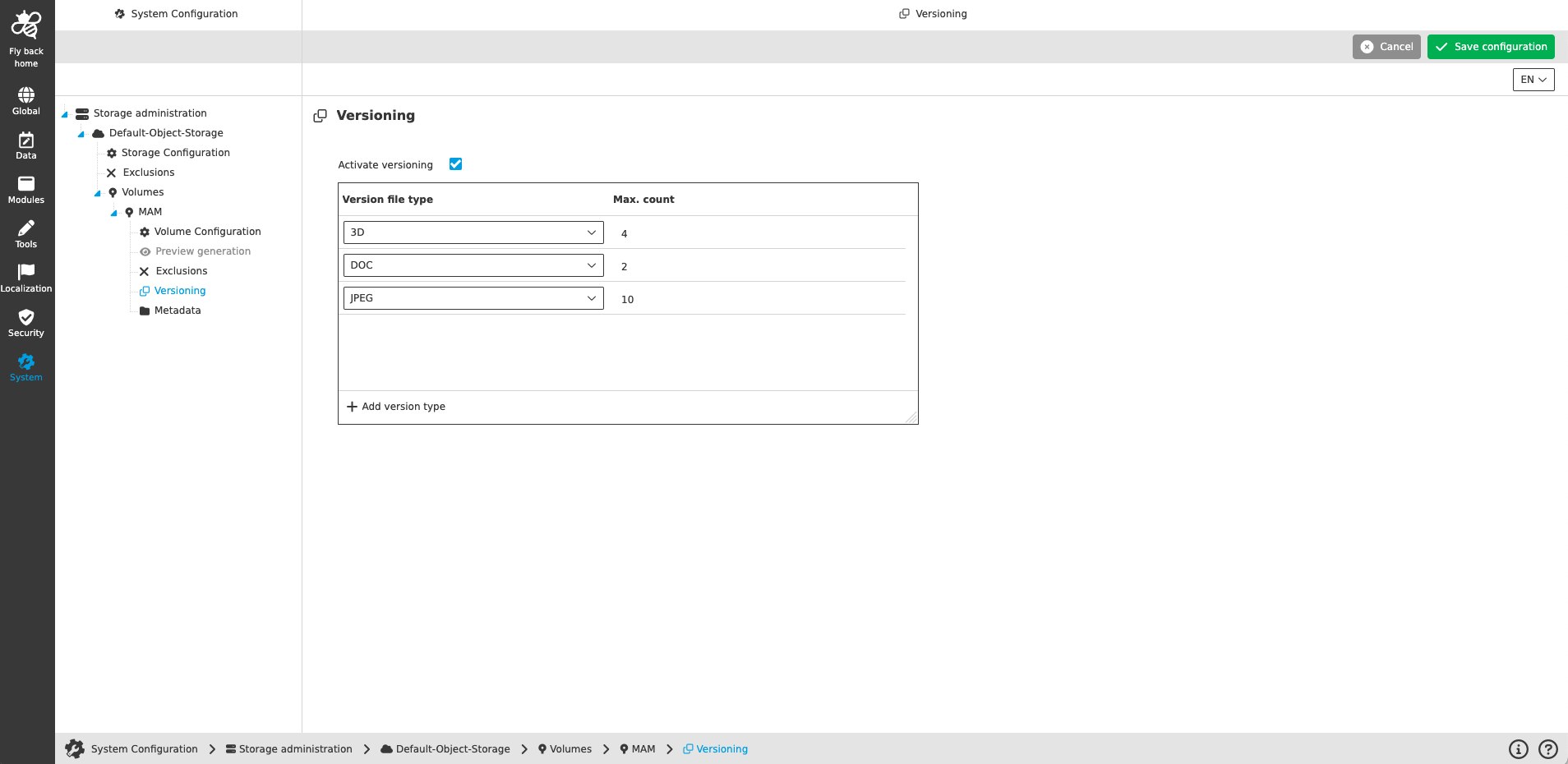 Versioning for object storage