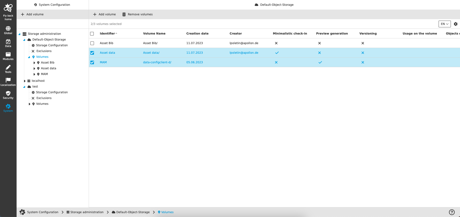 storage administration volume overview cc