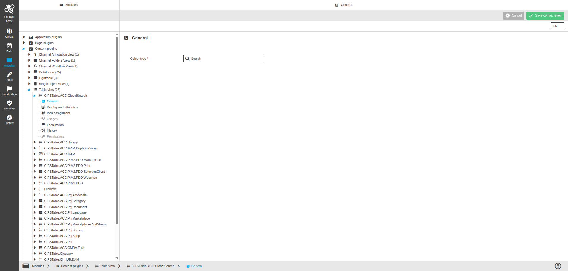 TableView CC configuration general
