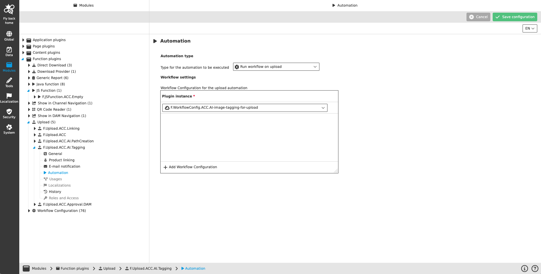 Upload configuration CC automation