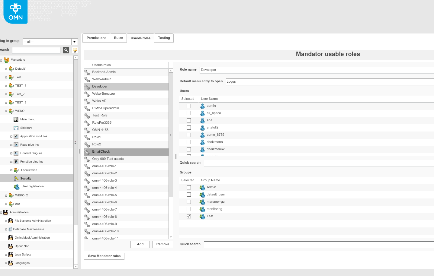 backend user management mandator usable roles
