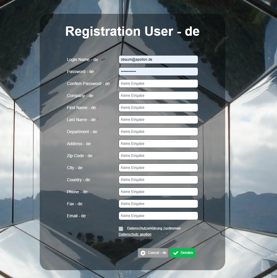 UserRegistration client form