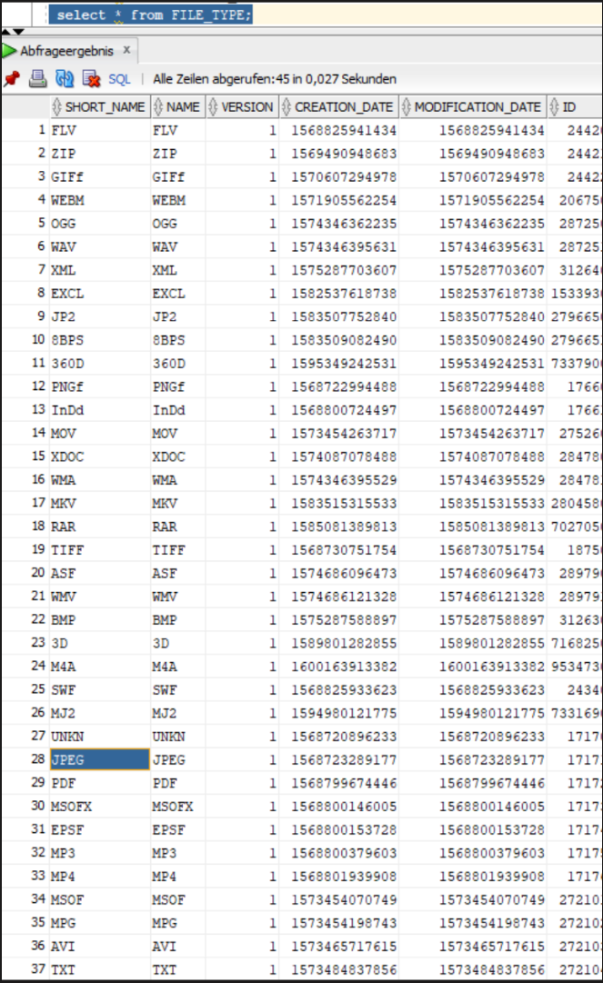 get version file types from db