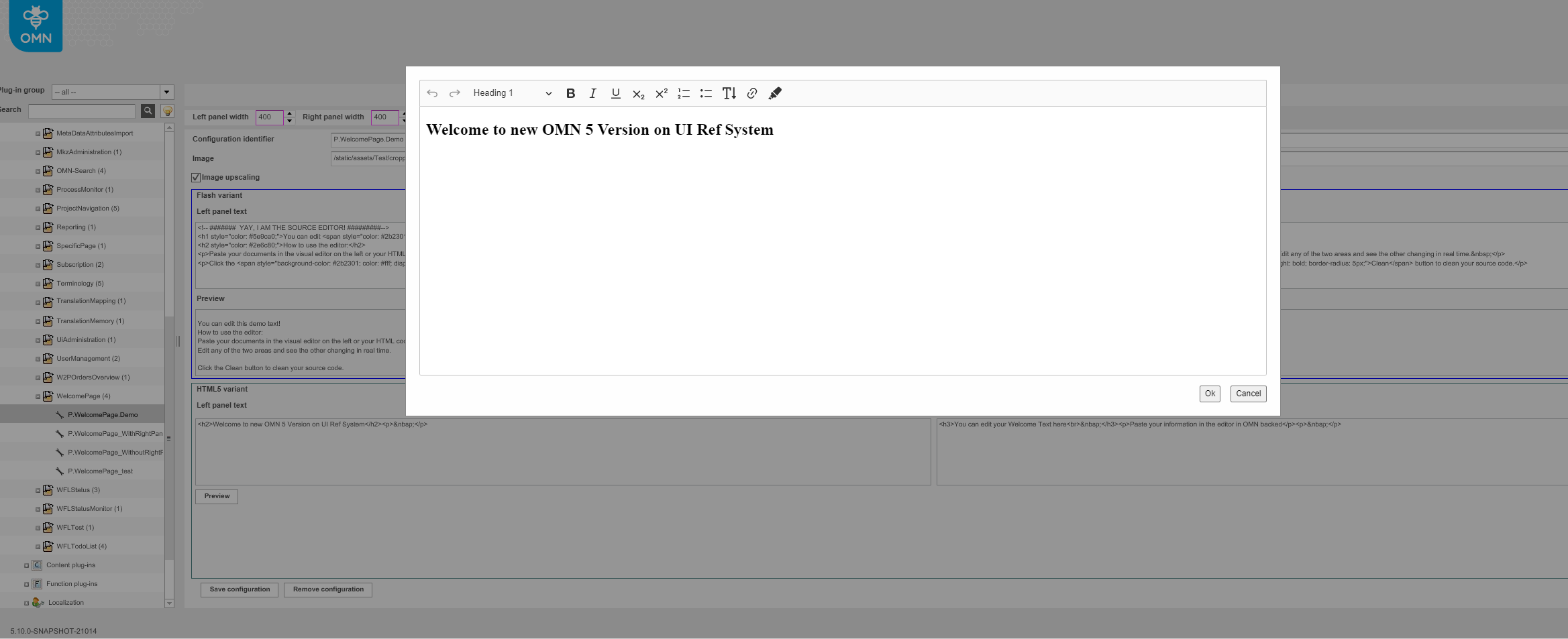 welcome page ck editor