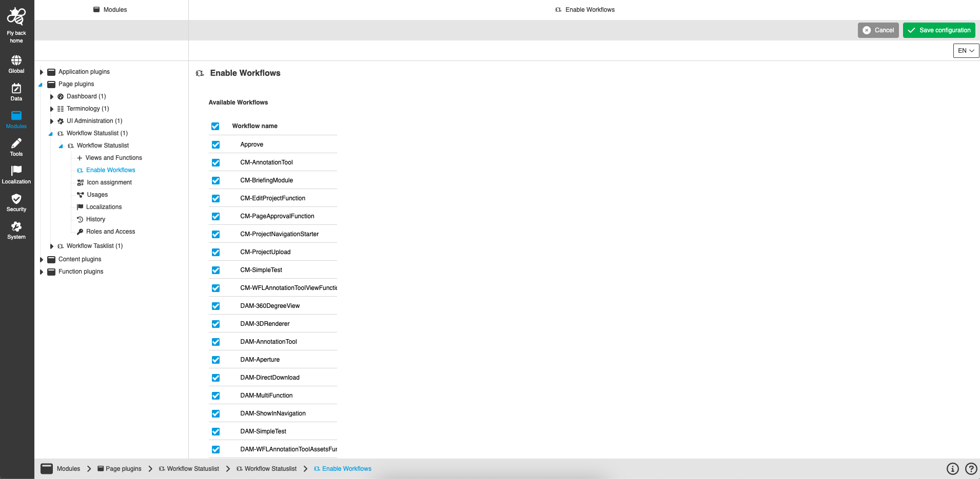 workflow statuslist CC enable workflows