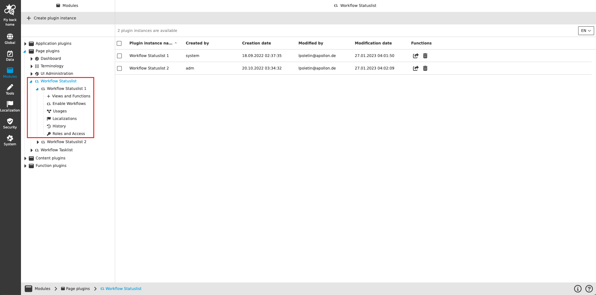 workflow statuslist CC