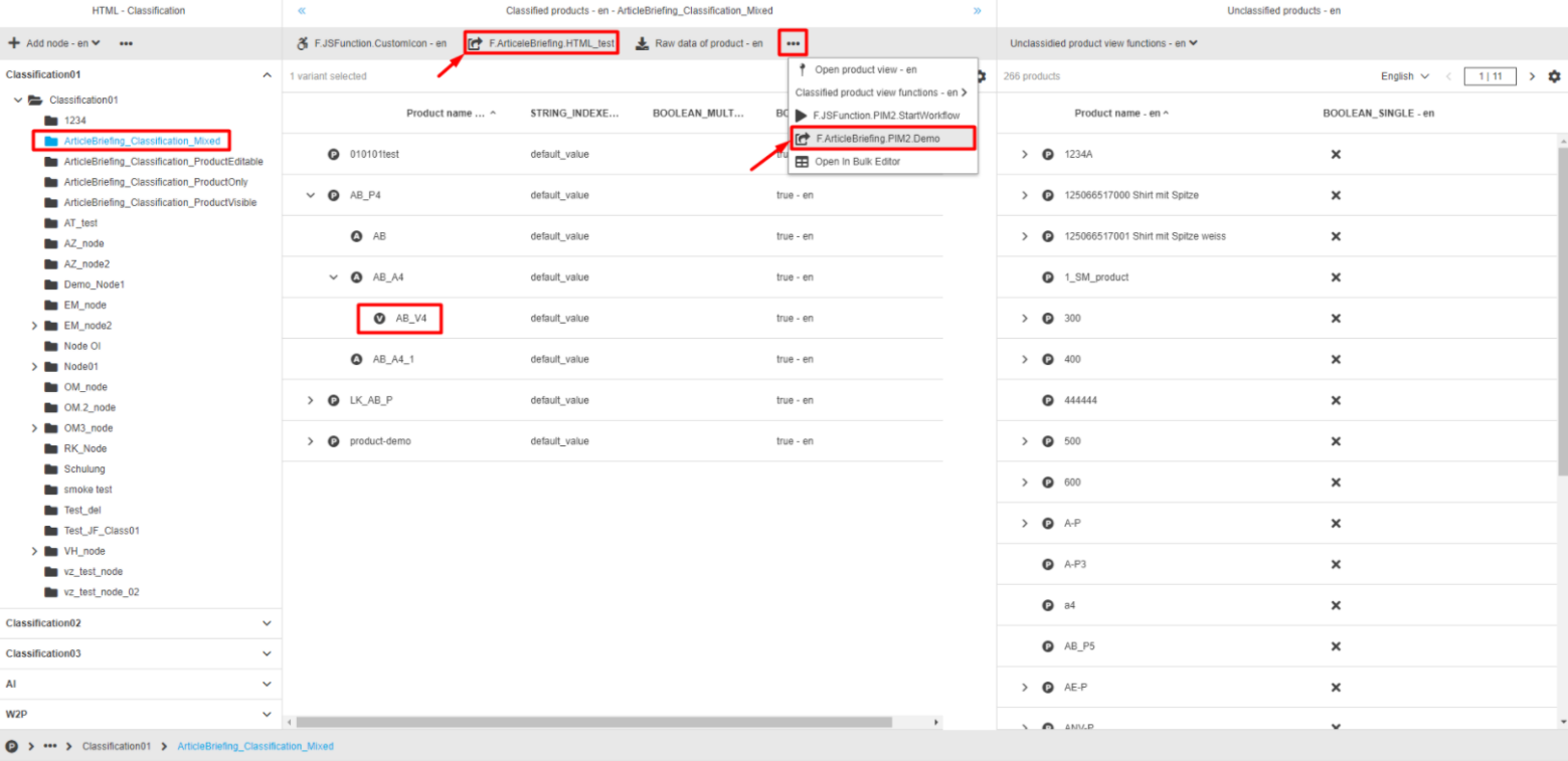 Opening of ArticleBriefing from Classification View for selected product