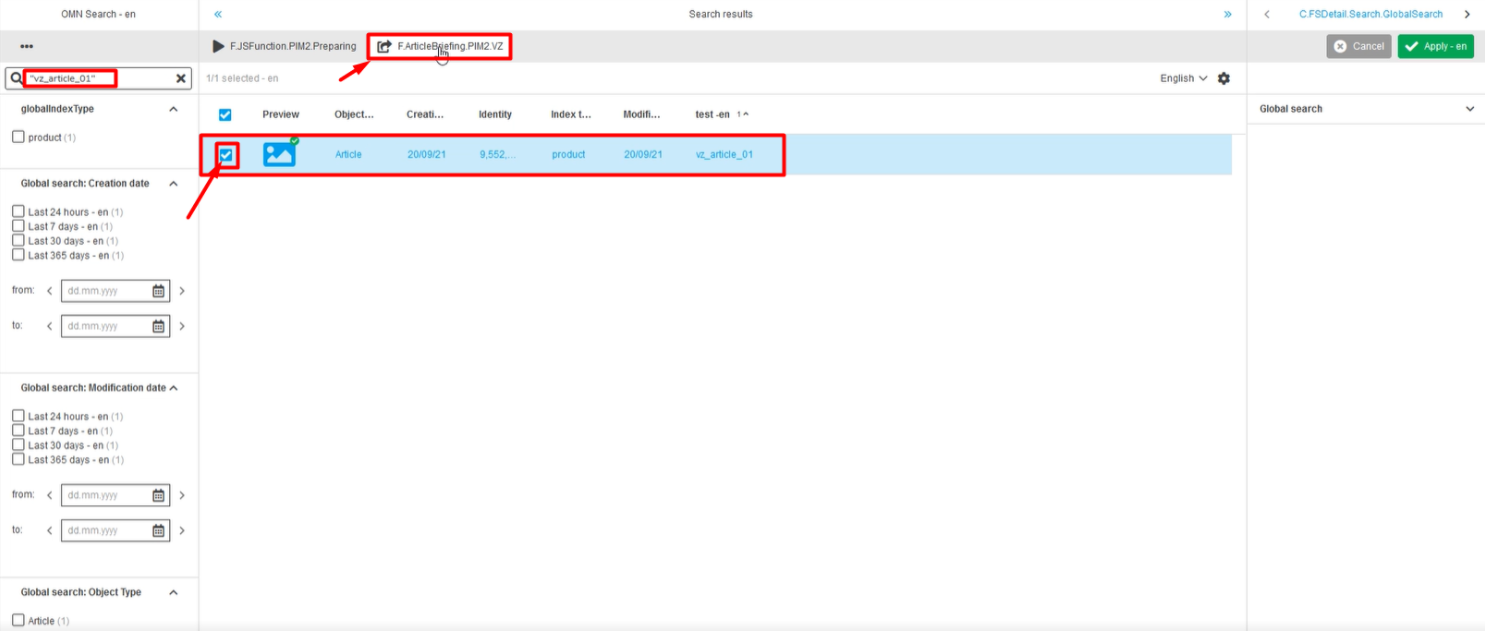 Opening of ArticleBriefing from OMN Search for a searched item