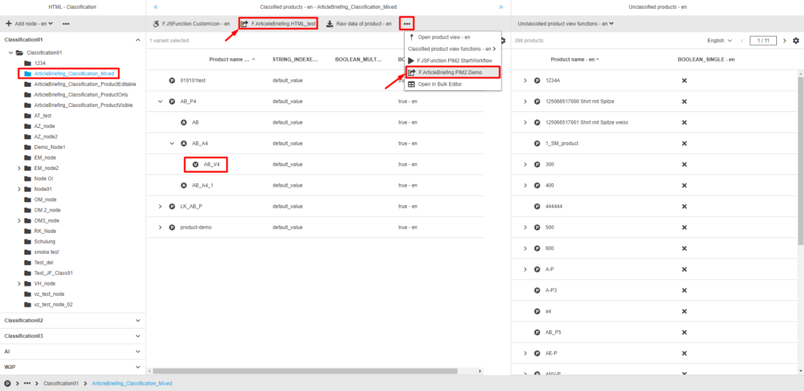 Opening of ArticleBriefing from Classification View for a searched product