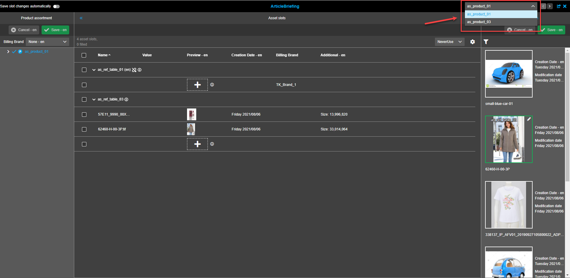 Product dropdown in Header