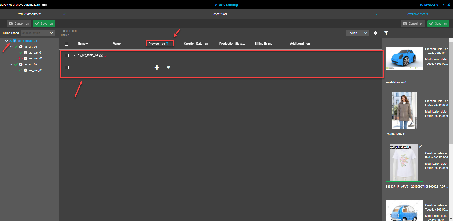 Product Assortment view - Product assortment tree - quick filter "empty slots"