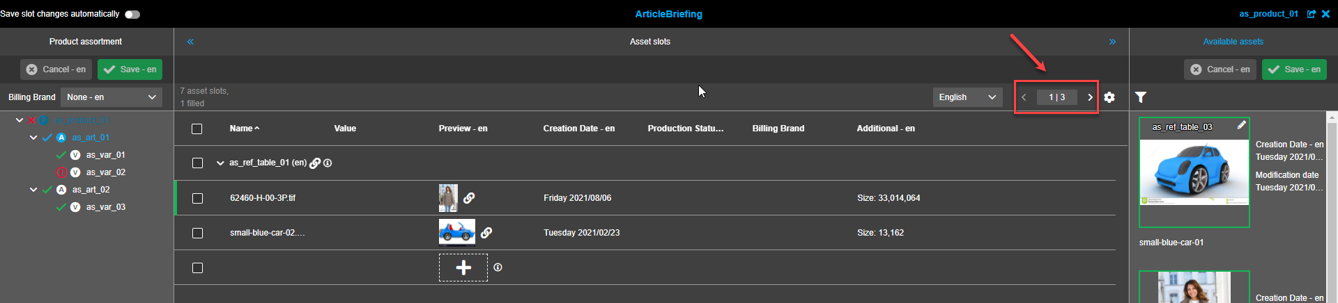 Asset Slots view - Changed to 30 Rows in list displayed setting