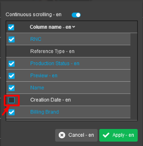 Asset Slots view - One column removed