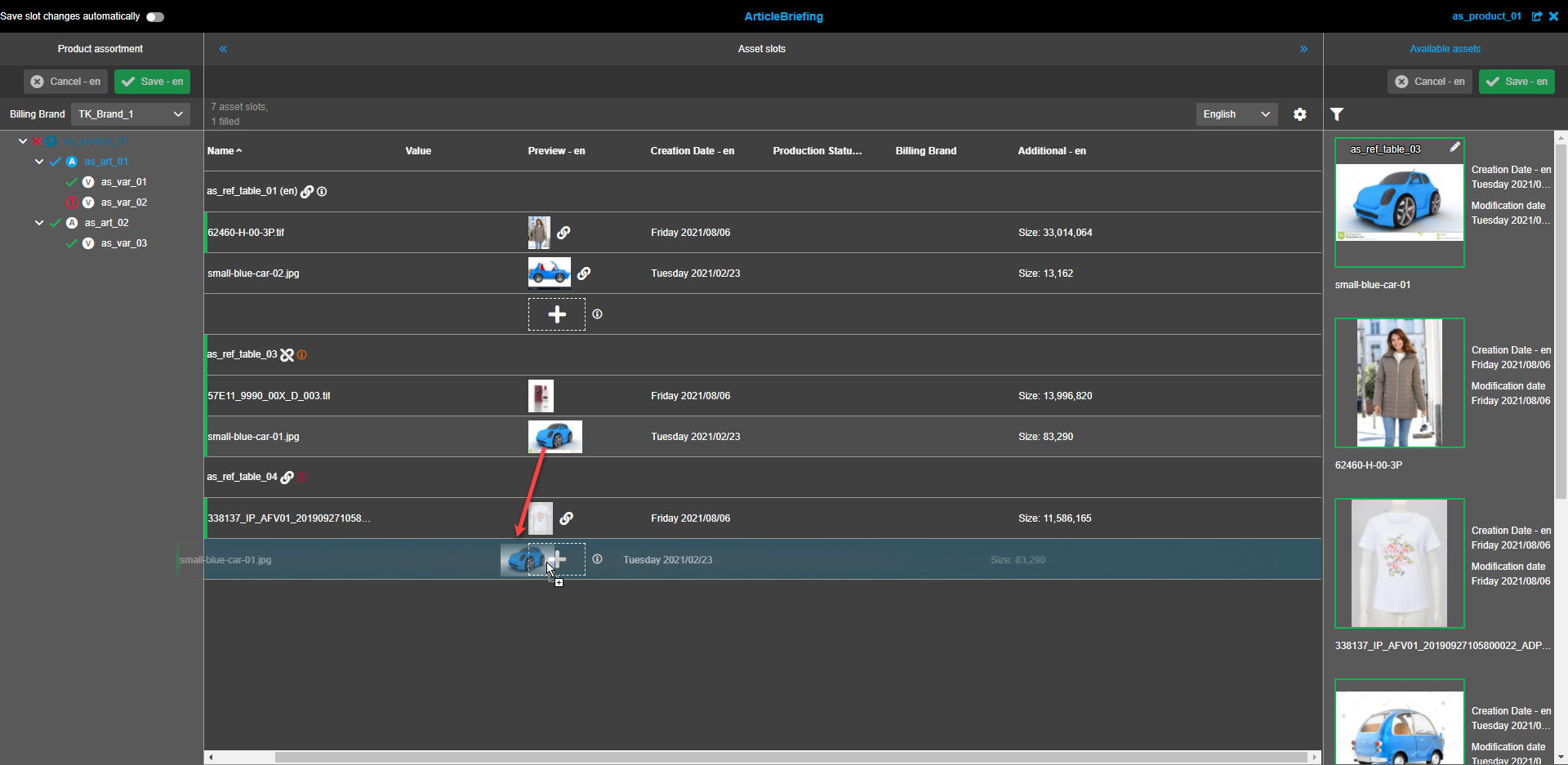 Asset Slots view - Assets moving