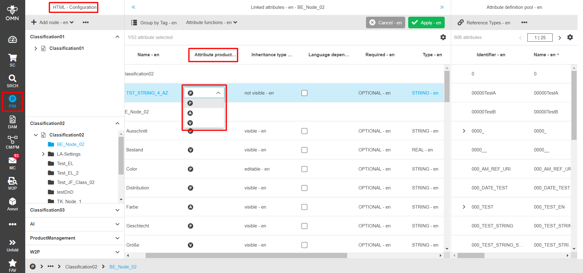 Asset Slots view - "P" - Product