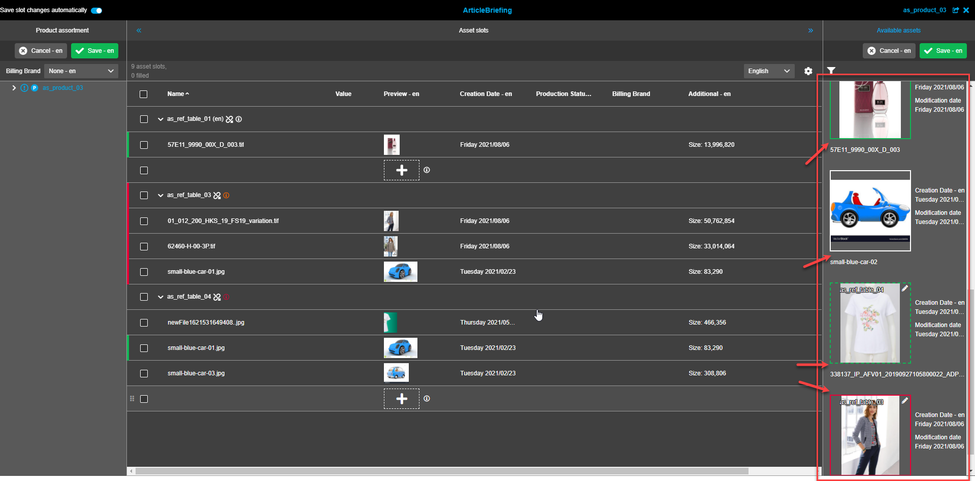 Available Assets view - Image details tooltip