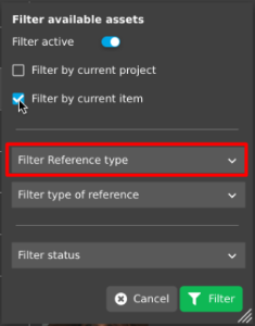 Available Assets view - Filter Reference type on the box in the closed position