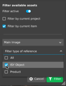Available Assets view - Filter type of reference dropdown