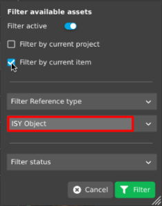 Available Assets view - Filter type of reference title(s) on the box in the closed position