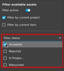 Available Assets view - Filter status "Accepted