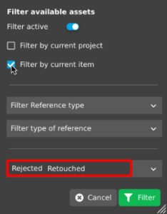Available Assets view - Filter box with selected items