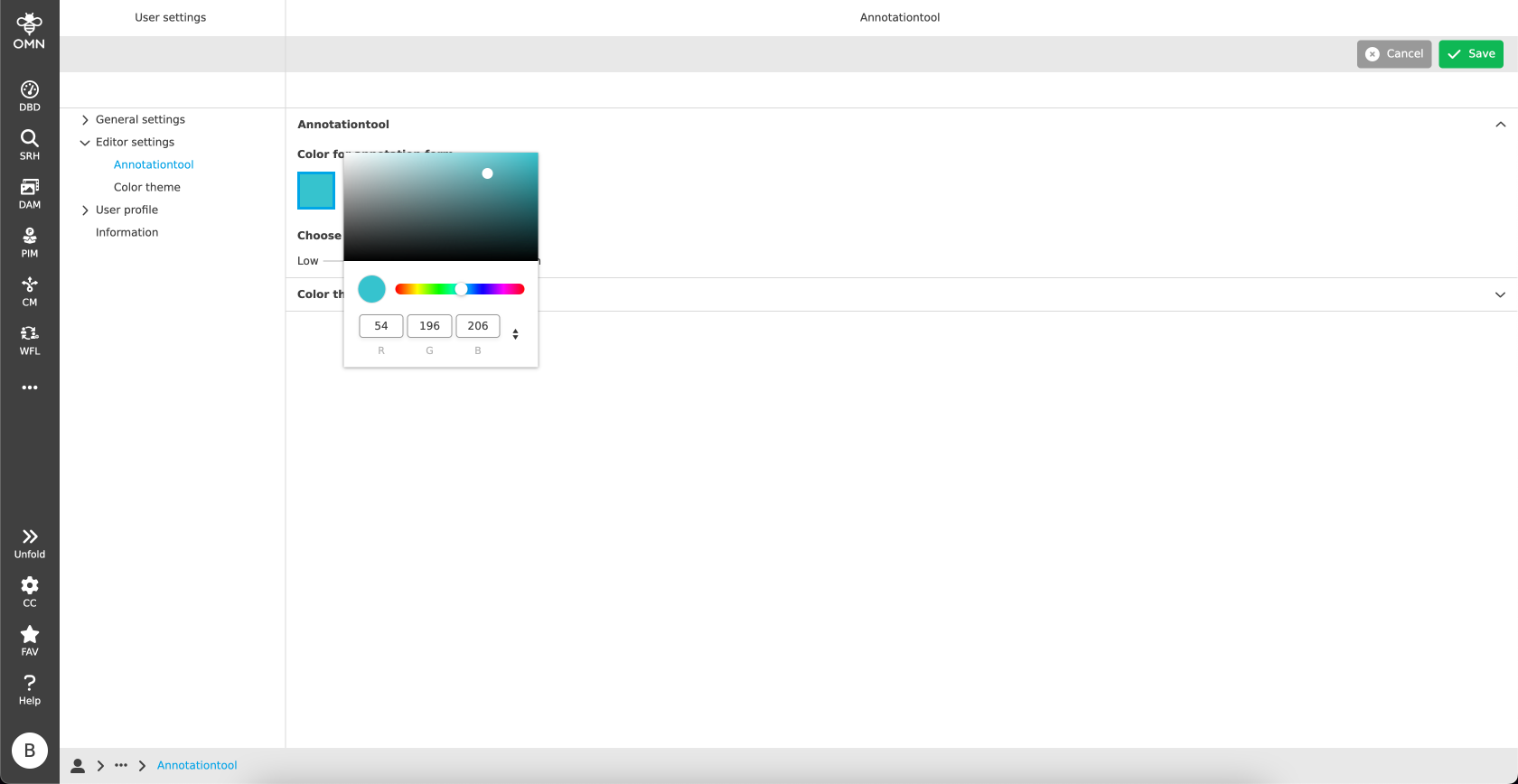 editor settings annotation color