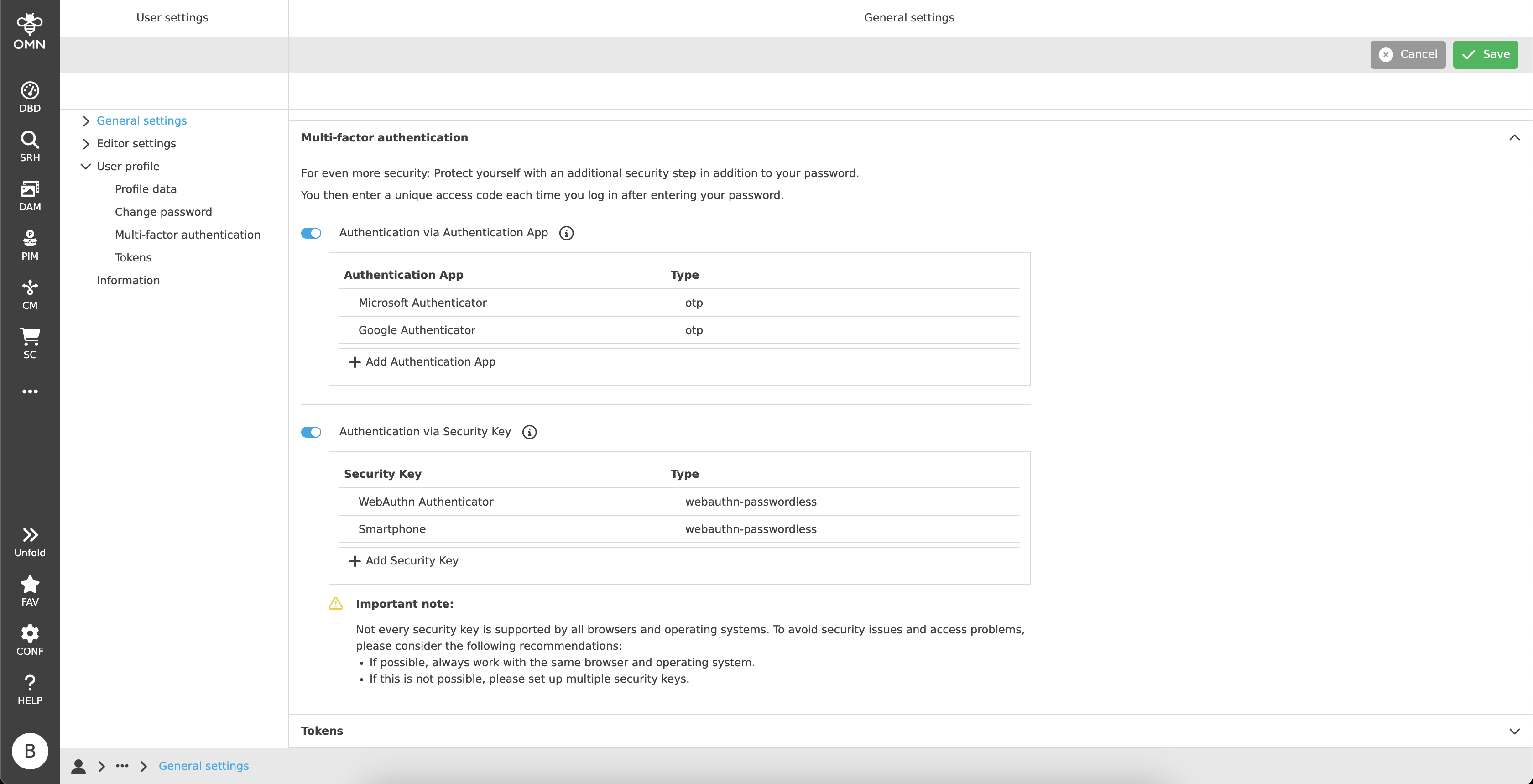 user settings mfa multi