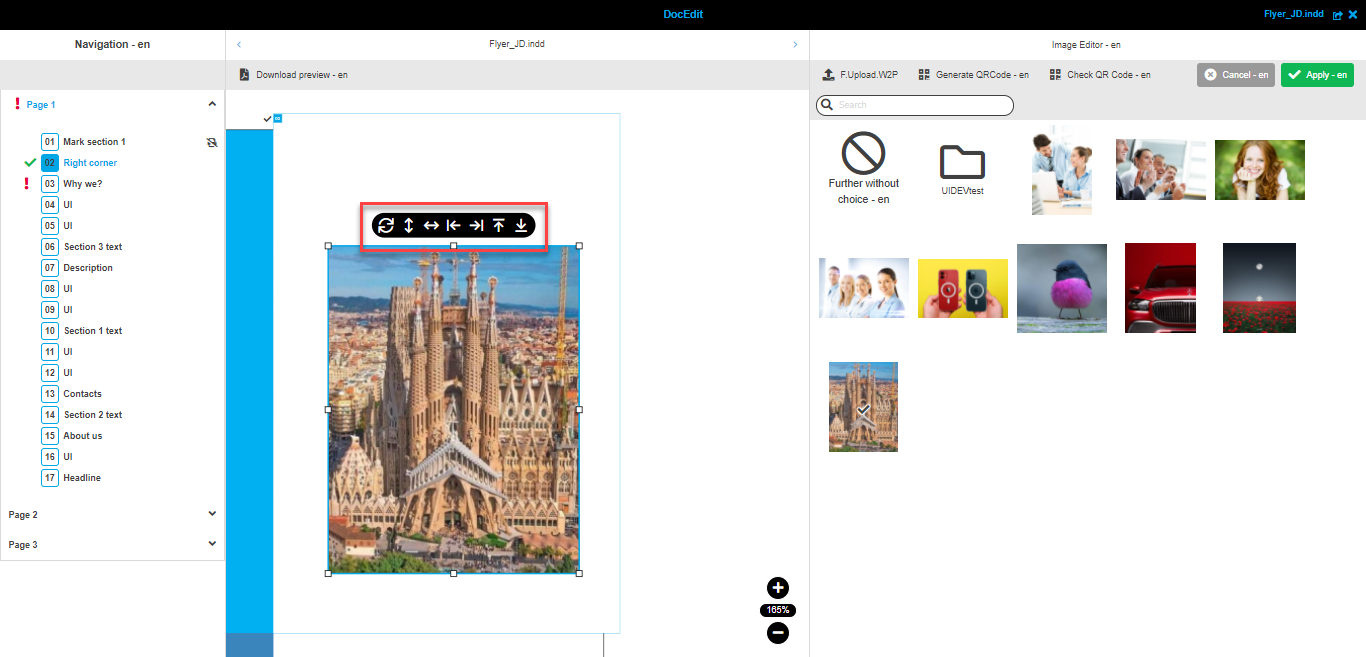 DocEdit Image box editor functions toolbar