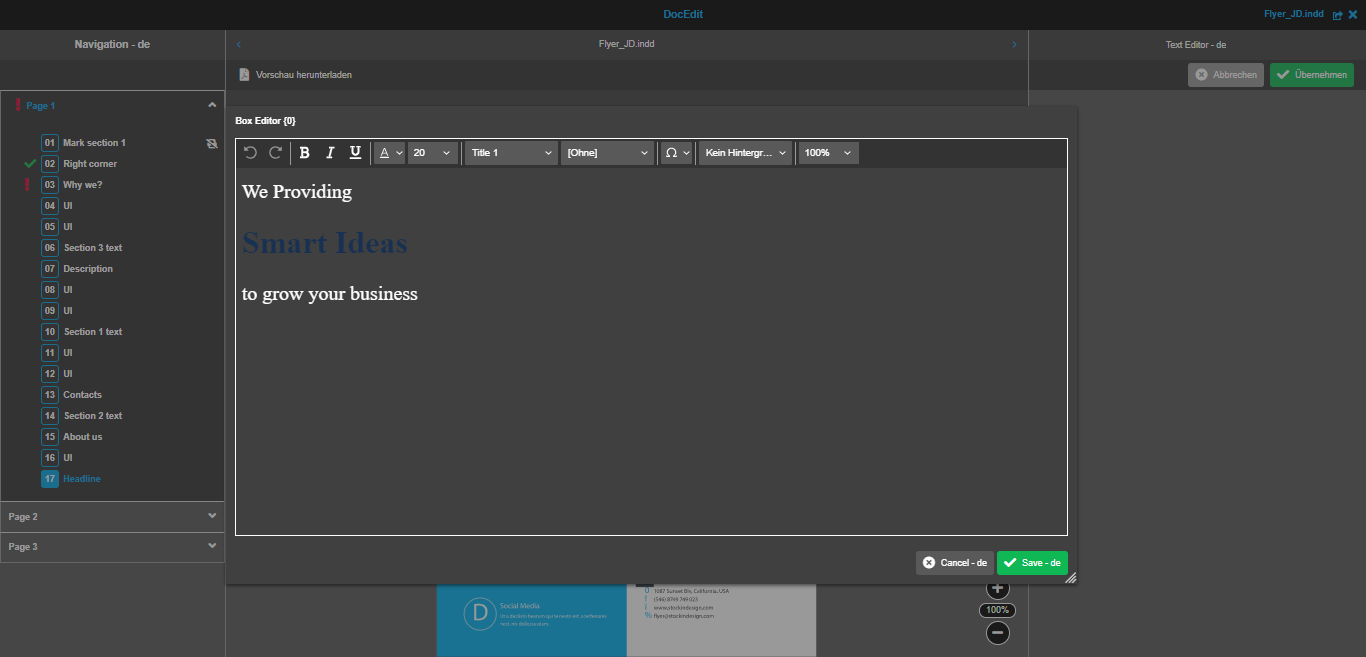 DocEdit text box editor modal