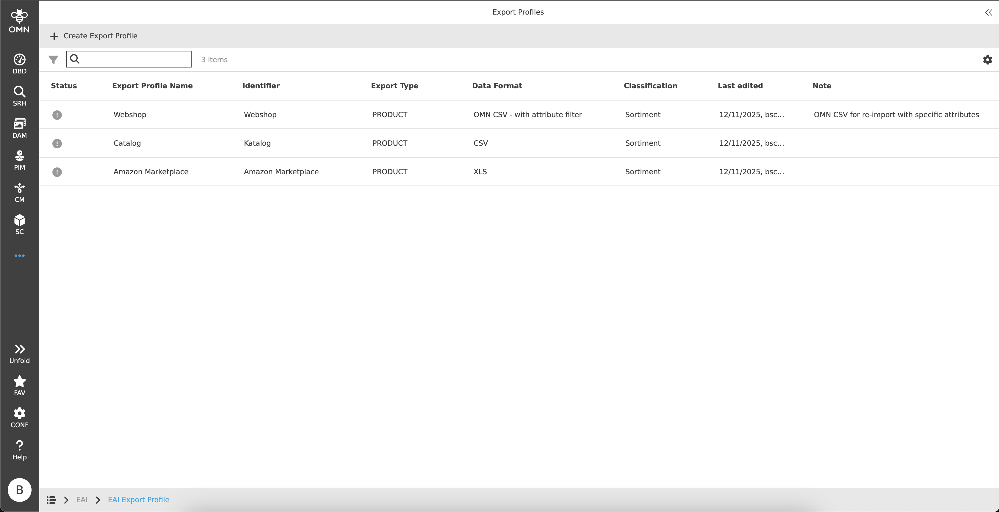 export profile center