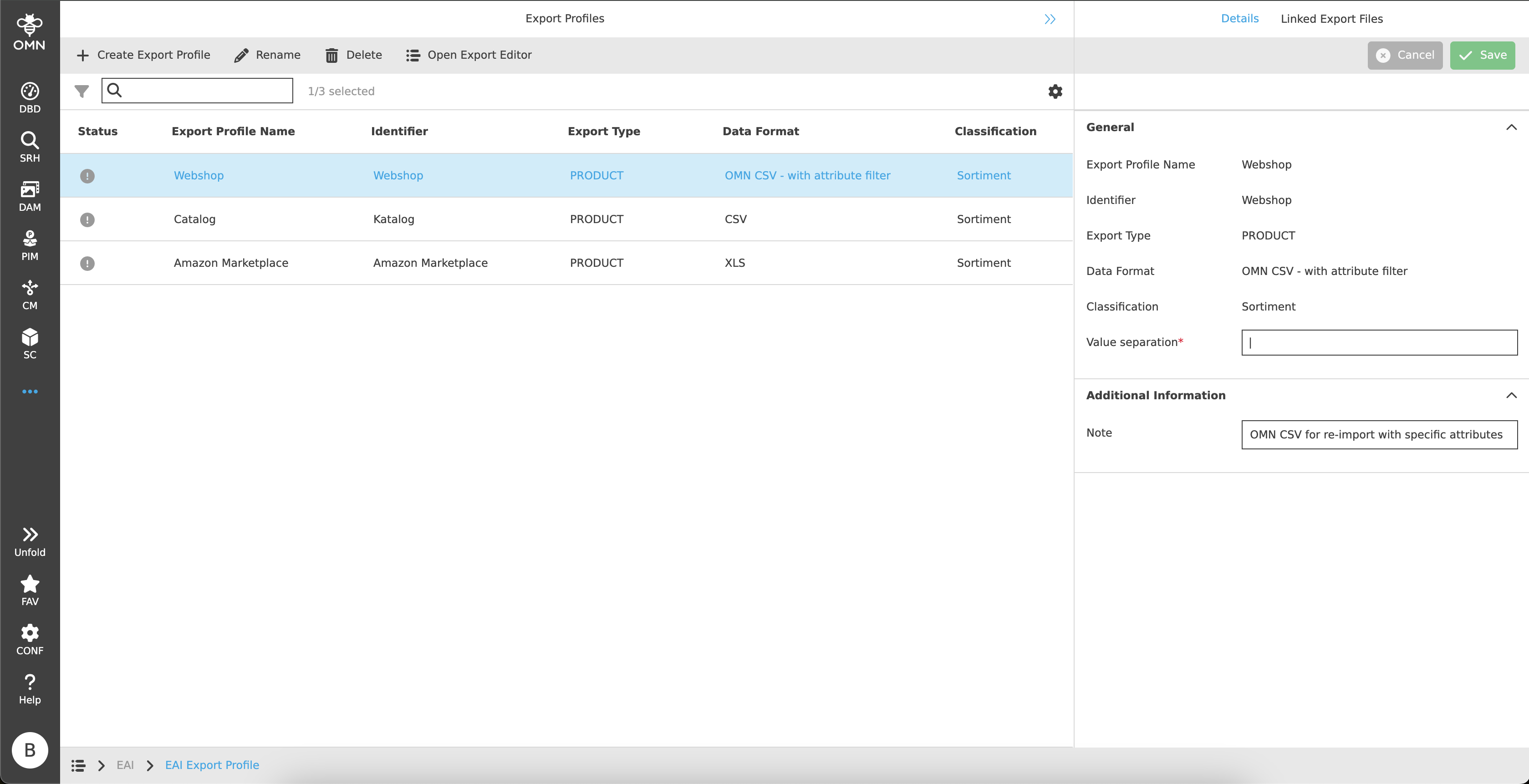 export profile complete