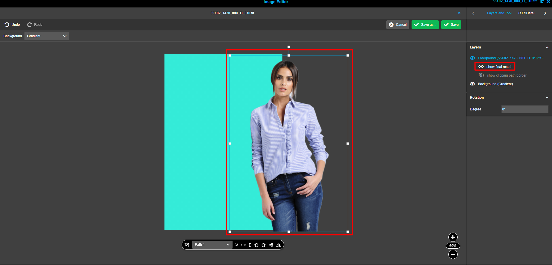 Image editor clipping path on gradient