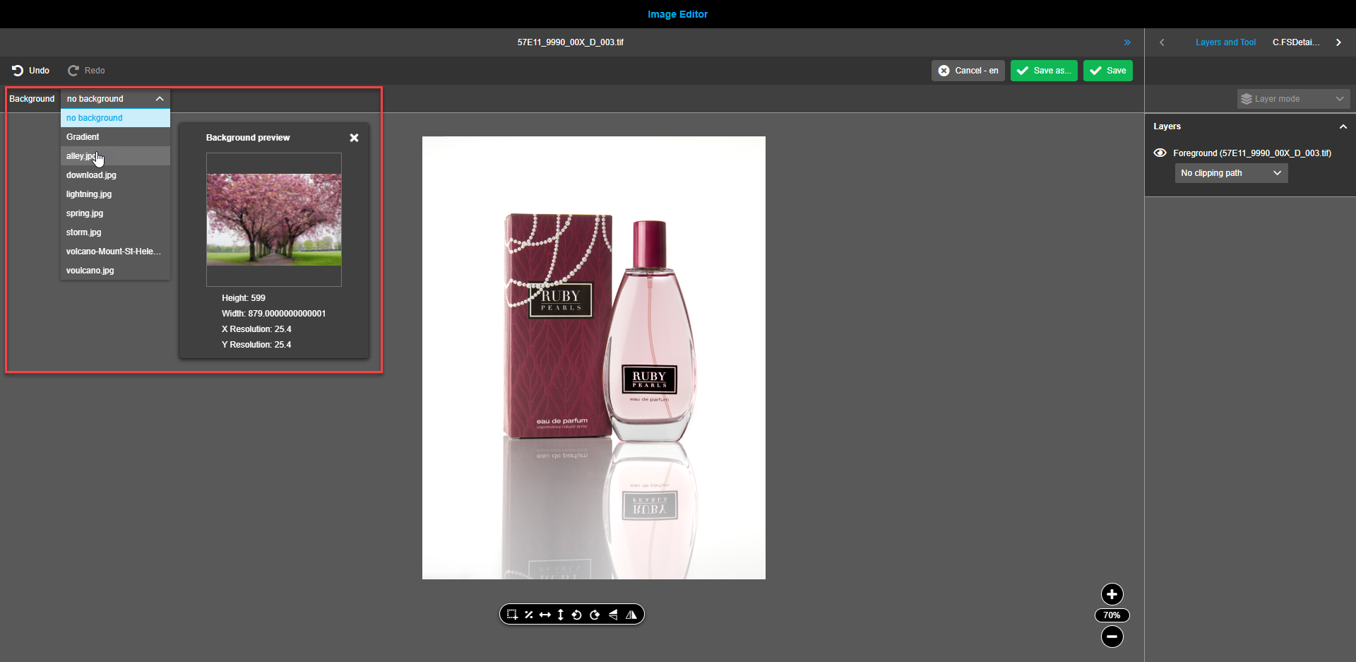 Image editor background opening