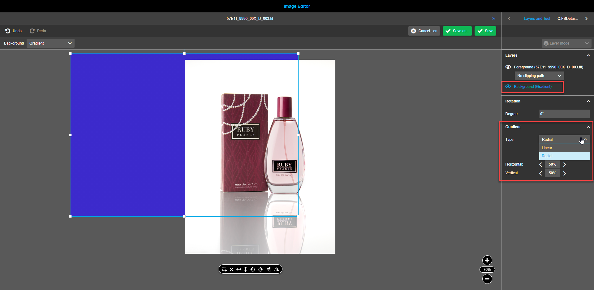 Image editor gradient type