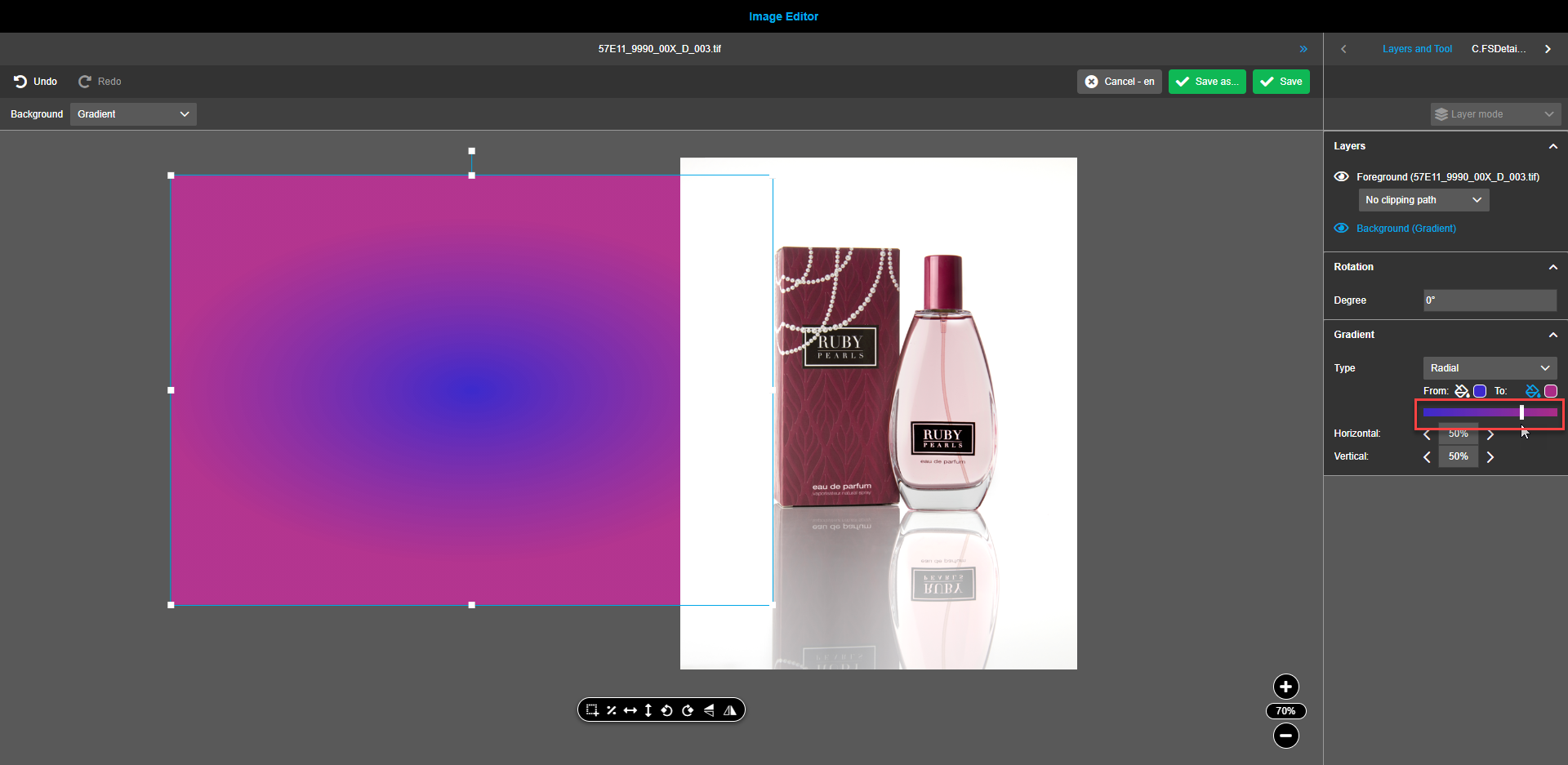 Image editor gradient range slider