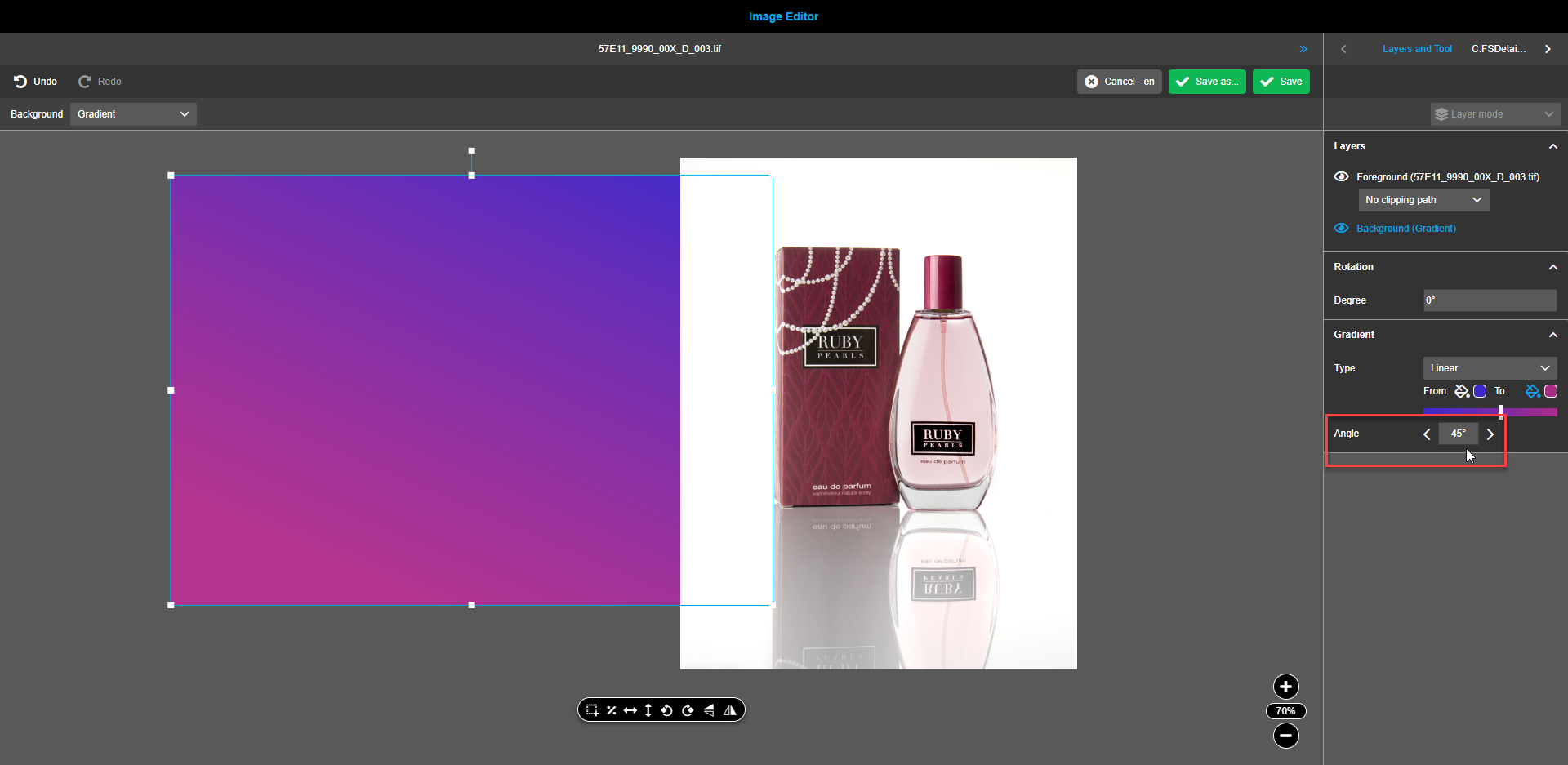 Image editor gradient angle