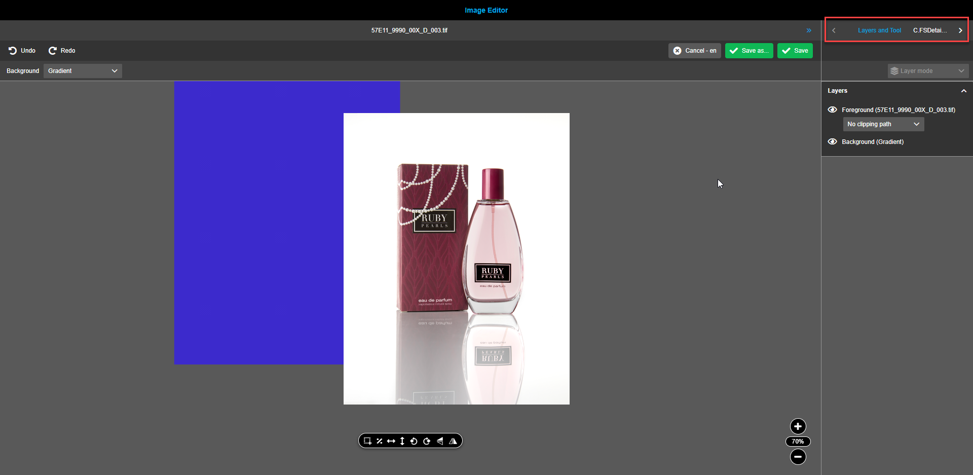 Image editor right view navigation bar