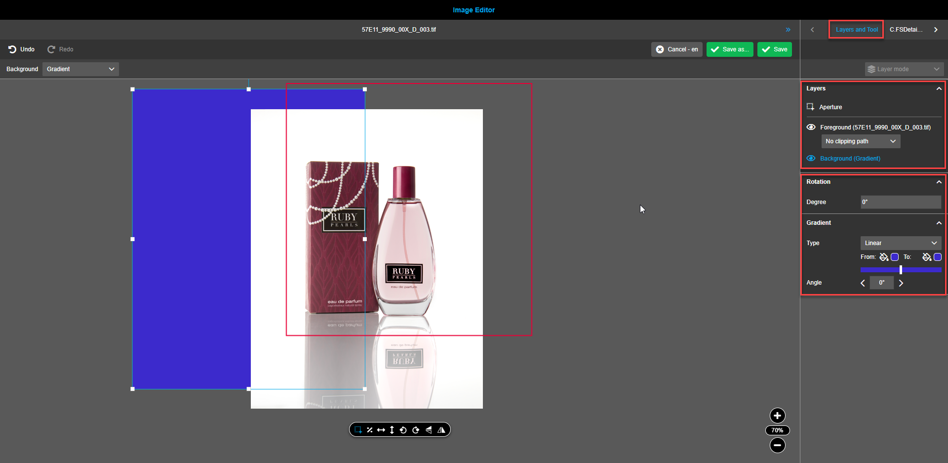 Image editor right view canvas layers