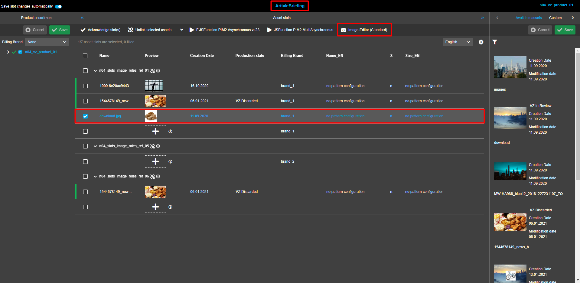 Opening of image editor from asset view