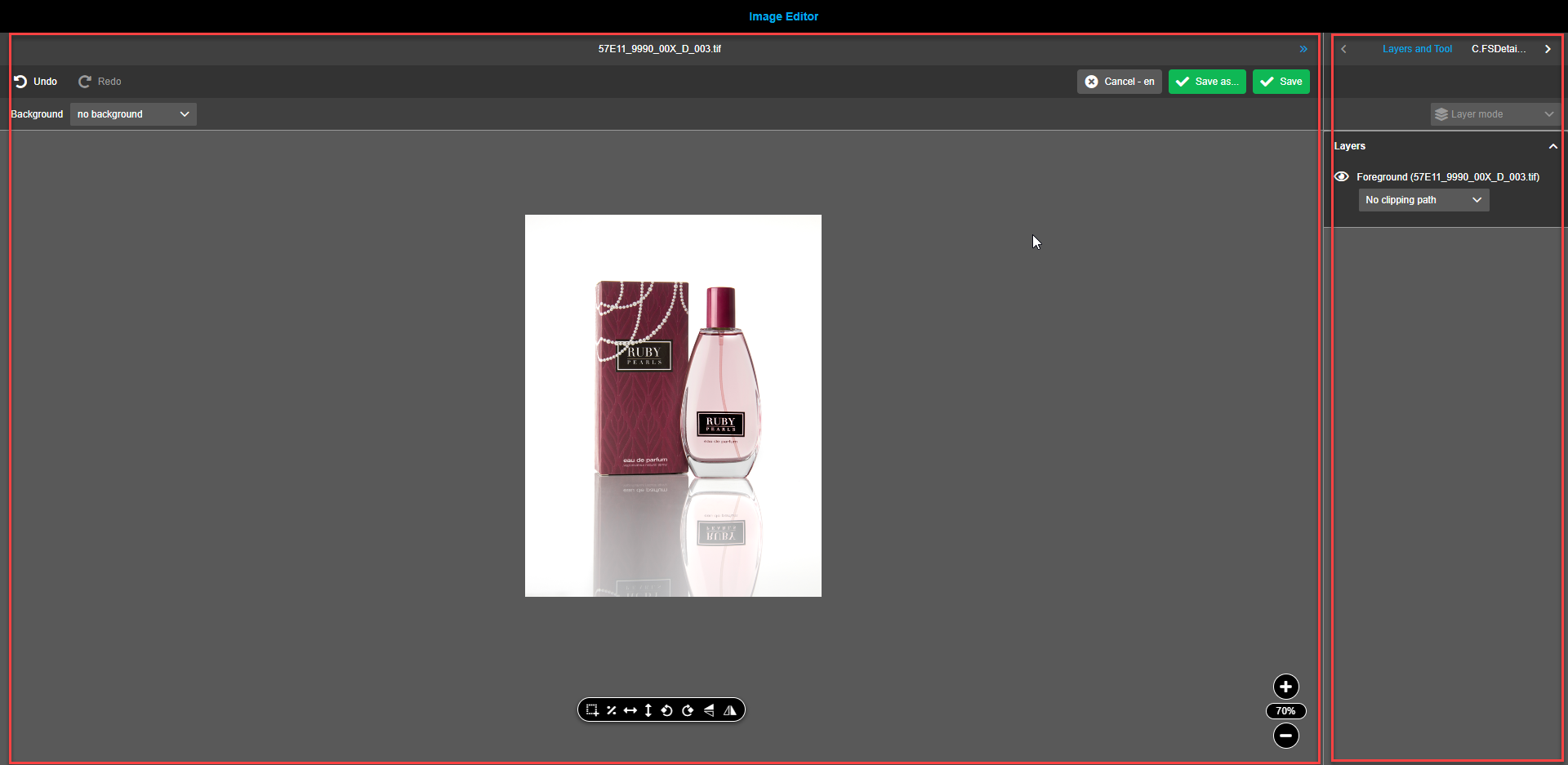 2 areas of image editor
