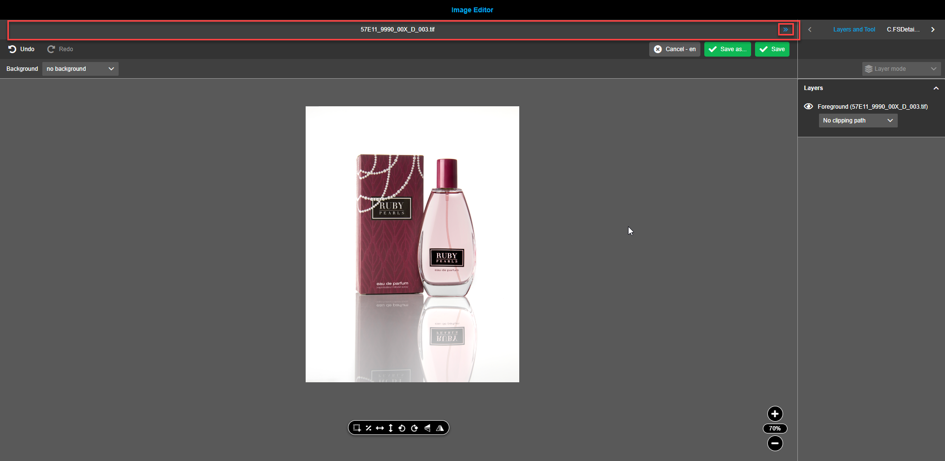 Image editor central view navigation bar