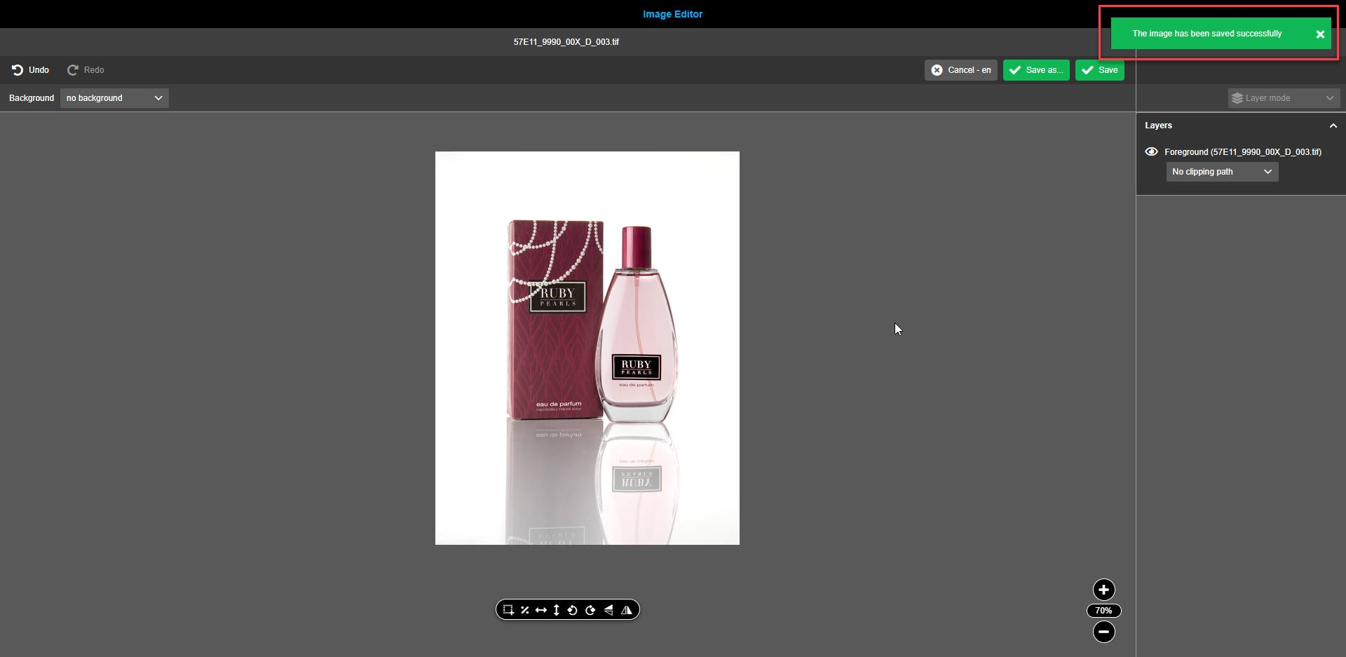 Image editor central view save success