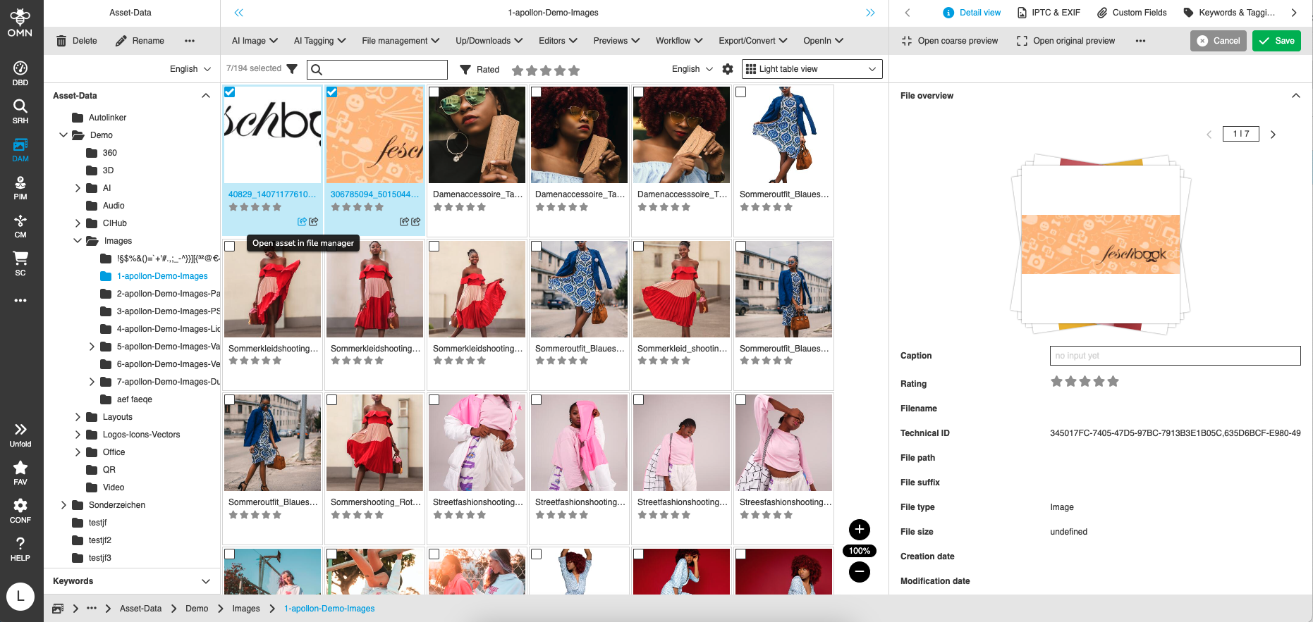 open in filemanger asset function