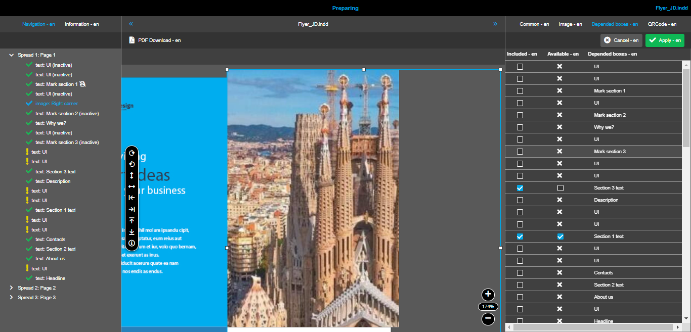 Preparing Image box Depended boxes tab