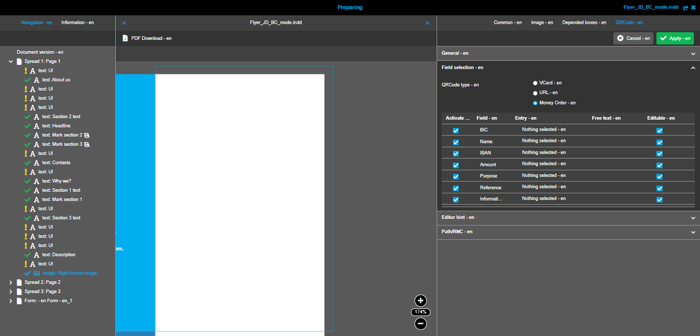 Preparing Image box QRCode Field selection section Money order