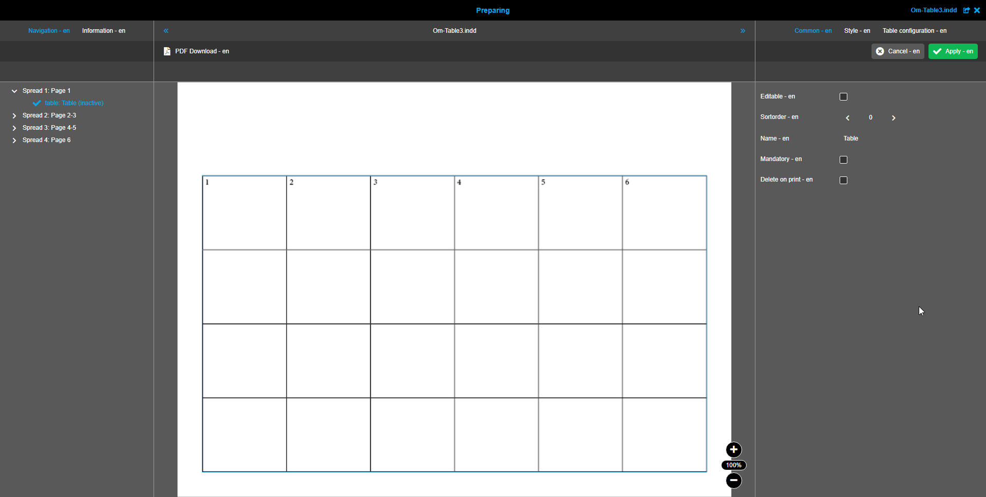 Preparing boxes table box common