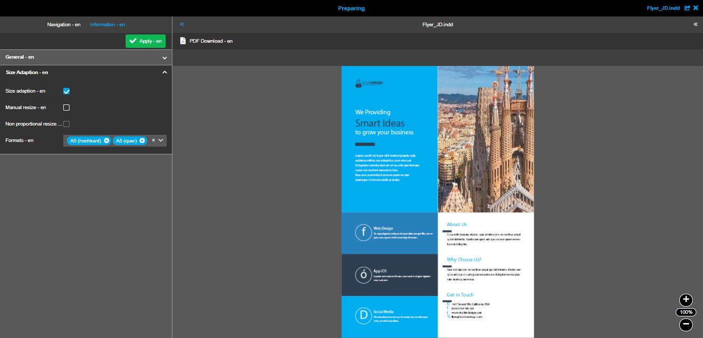 Preparing information size adaption panel